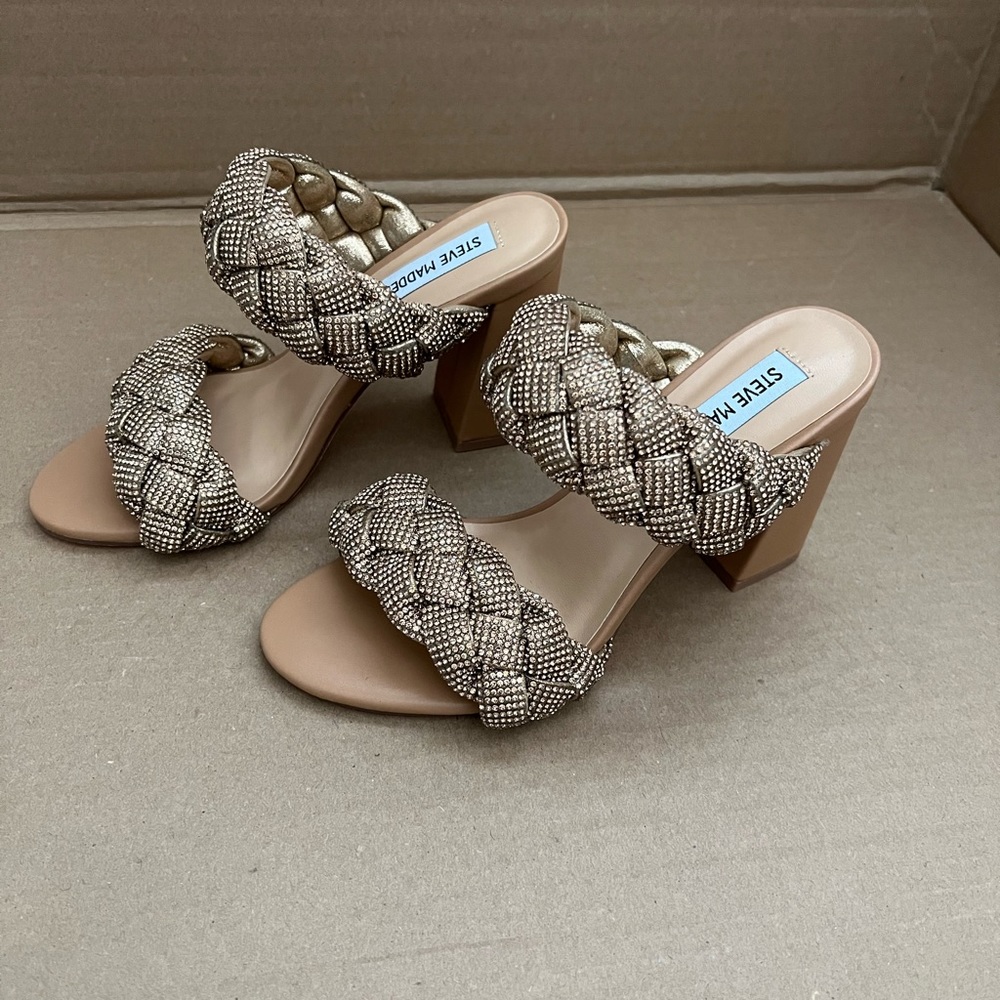 Steve Madden bronze brown braided rhinestone heels/stiletto/sandals